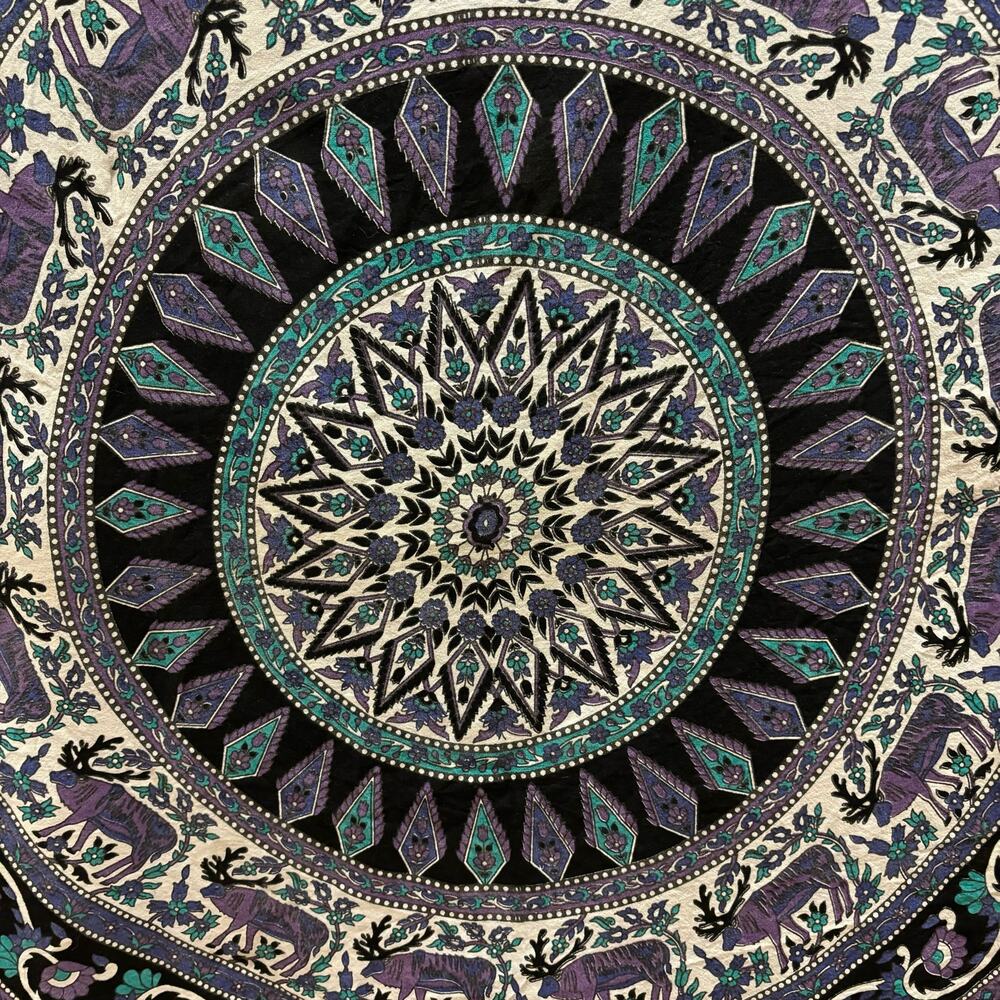 HUGE VTG Indian Cotton Wall Tapestry Ethnic Elephant Hanging Decor Hippie 80x92